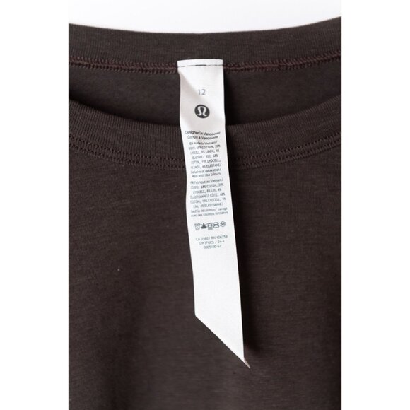 Lululemon Women's Long-Sleeve Shirt Espresso Brown with Logo Size 12 Cropped - Picture 4 of 9